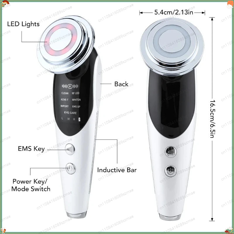 7-in-1 Facial Beauty Device for Elderly, EMS RF Heating LED Massager, Face & Eye Skin Care Tool