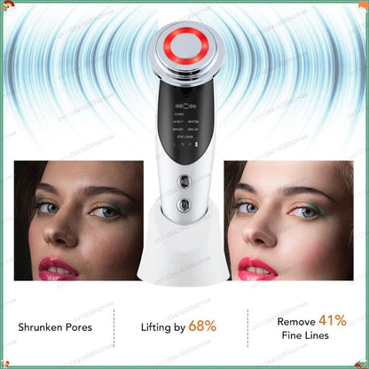 7-in-1 Facial Beauty Device for Elderly, EMS RF Heating LED Massager, Face & Eye Skin Care Tool