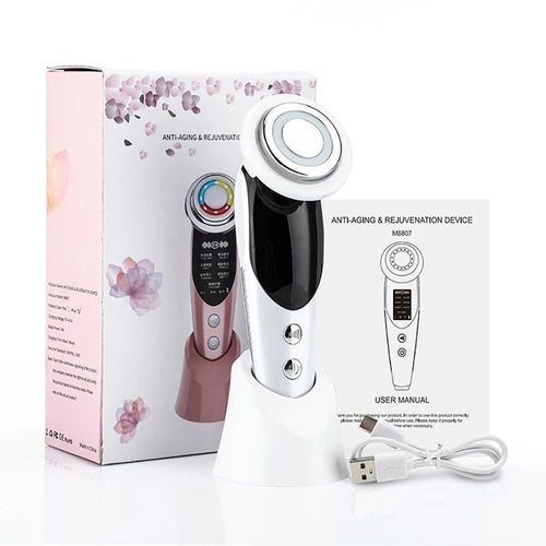 7-in-1 Facial Beauty Device for Elderly, EMS RF Heating LED Massager, Face & Eye Skin Care Tool