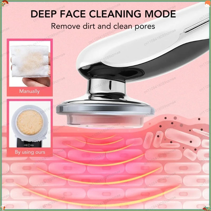 7-in-1 Facial Beauty Device for Elderly, EMS RF Heating LED Massager, Face & Eye Skin Care Tool